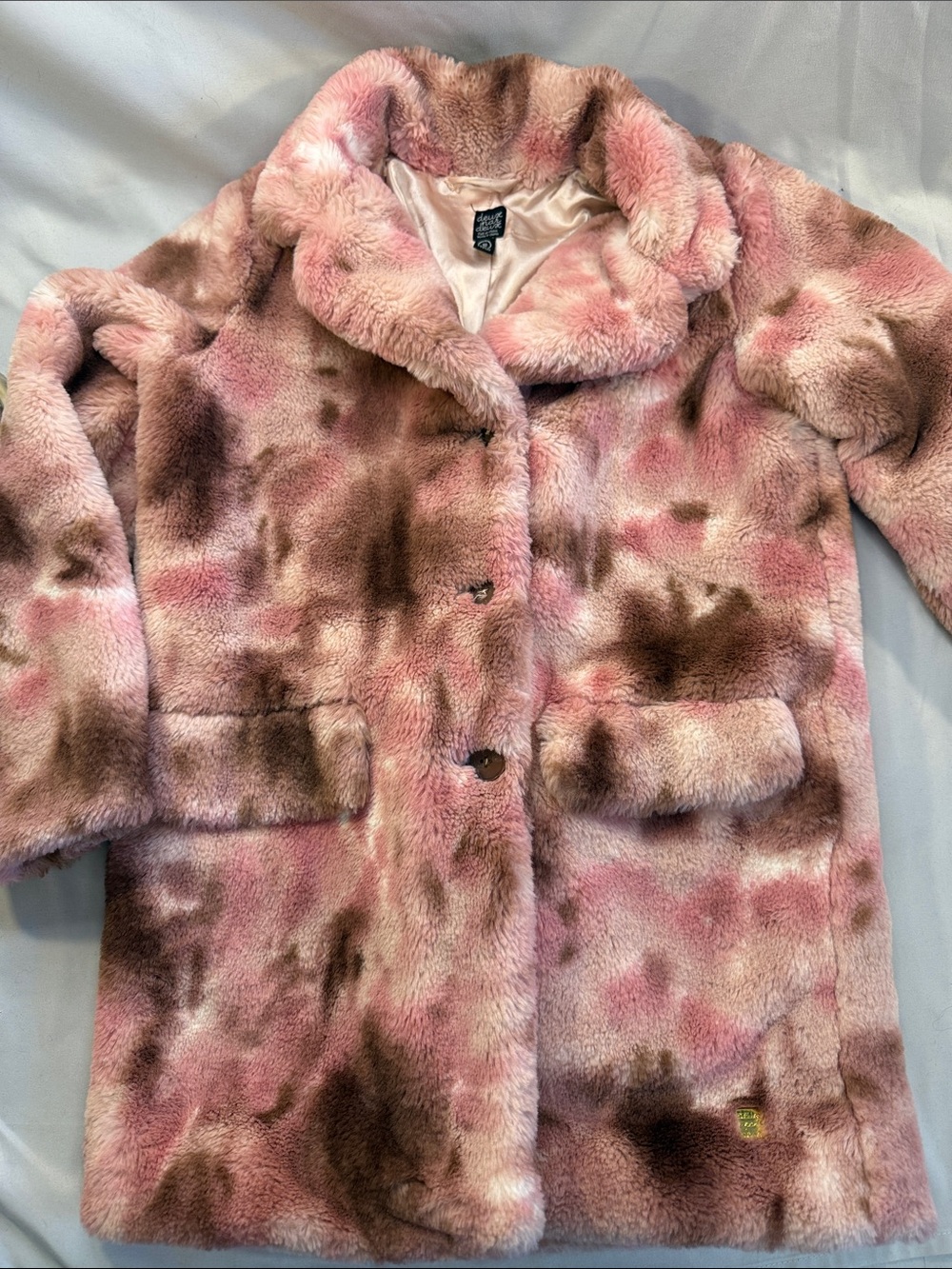 deux par deux Pink and Brown Faux Fur Pea Coat for Kids